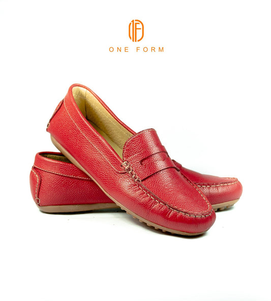 Mocassin Chic en Cuir Grainé Rouge