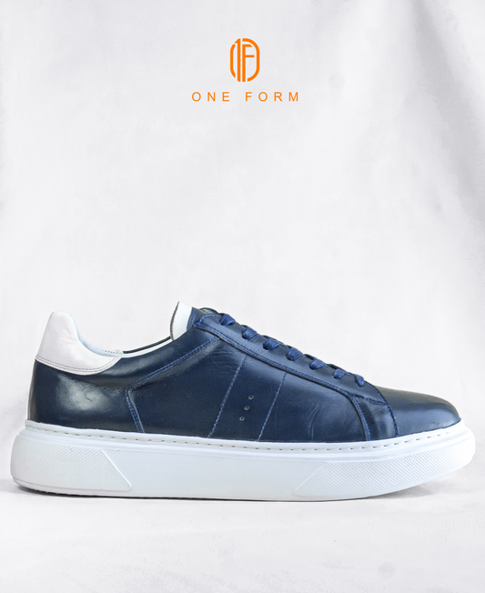 Baskets Prestige en Cuir Bleu Marine & Blanc