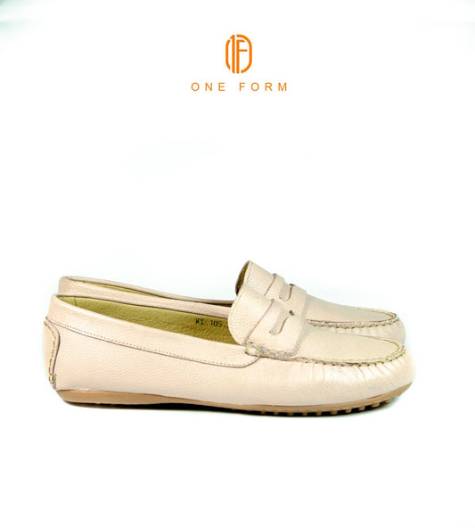 Mocassin Chic en Cuir Grainé rose bébé