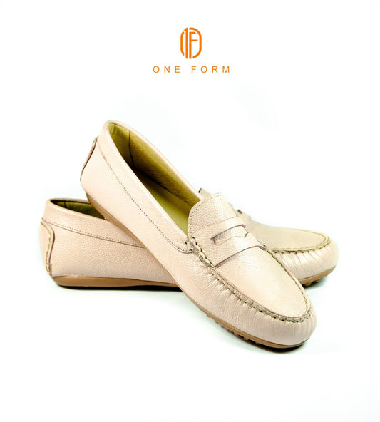 Mocassin Chic en Cuir Grainé rose bébé
