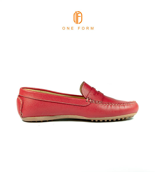 Mocassin Chic en Cuir Grainé Rouge