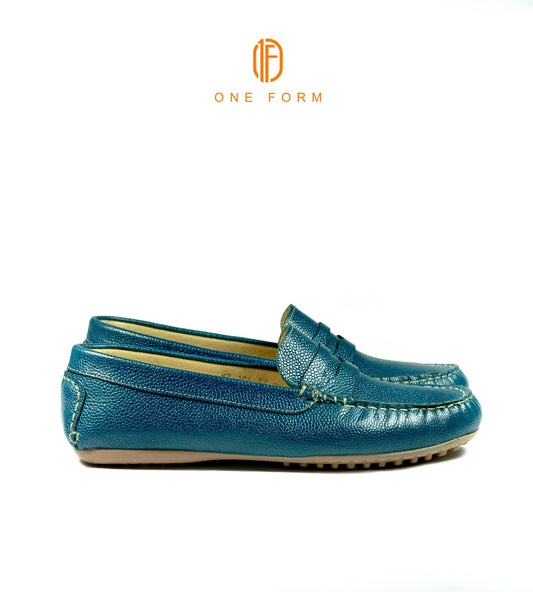 Mocassin Chic en Cuir Grainé Bleu Pétrole