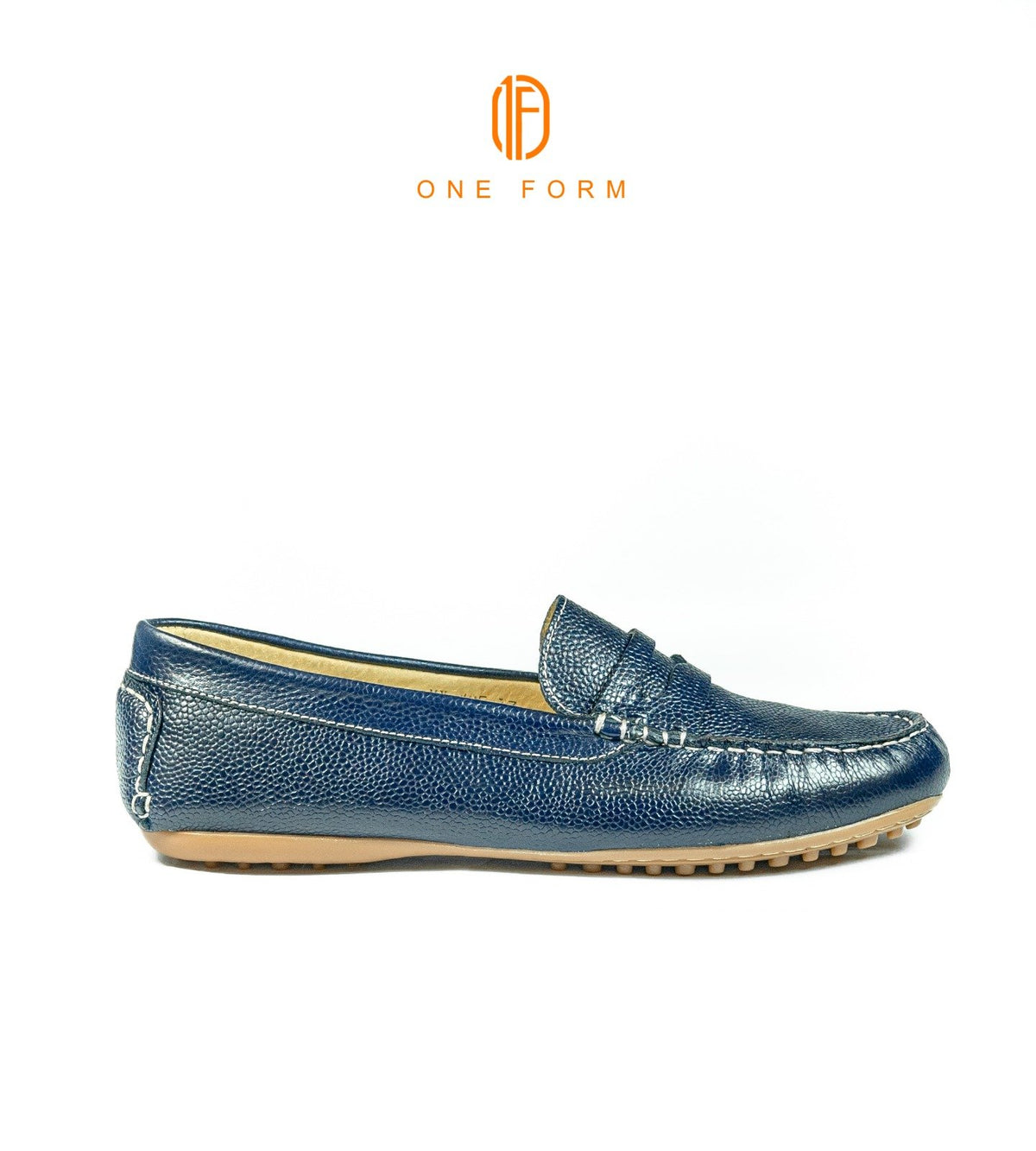 Mocassin Chic en Cuir Grainé Bleu Marine