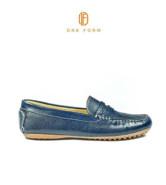 Mocassin Chic en Cuir Grainé Bleu Marine