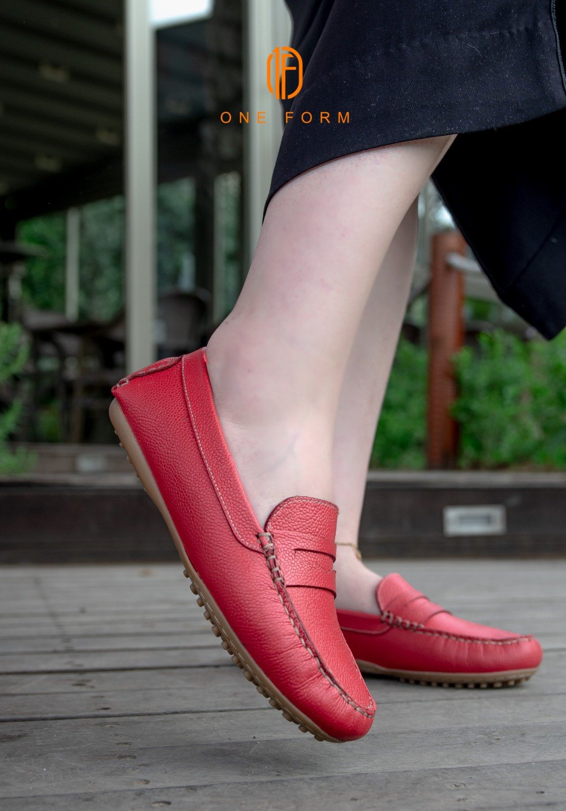 Mocassin Chic en Cuir Grainé Rouge
