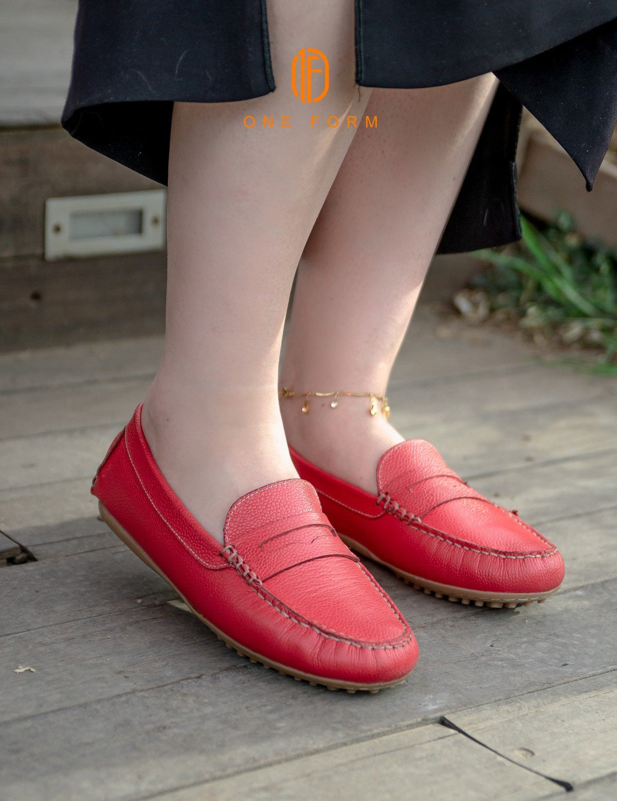 Mocassin Chic en Cuir Grainé Rouge