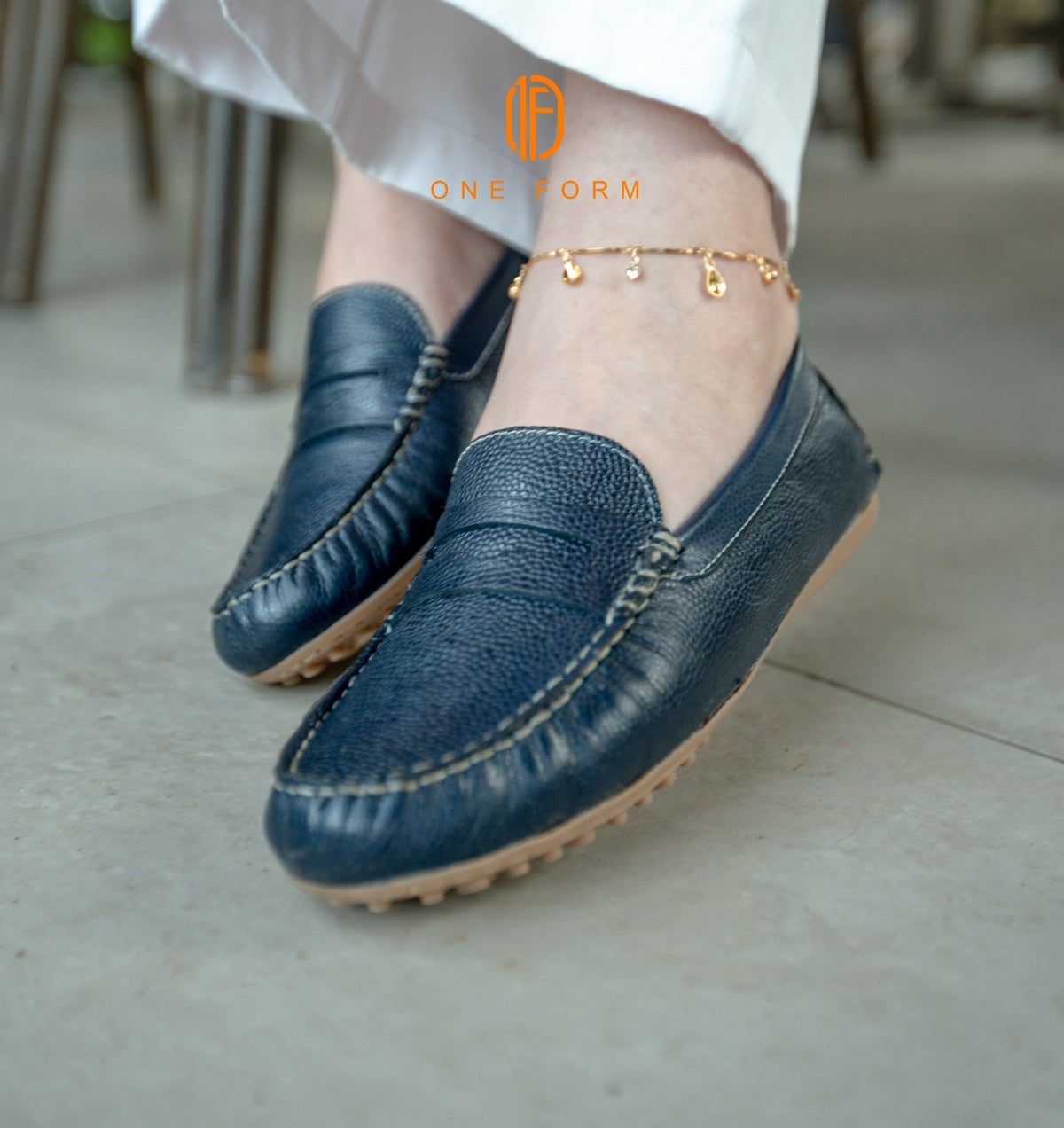 Mocassin Chic en Cuir Grainé Bleu Marine